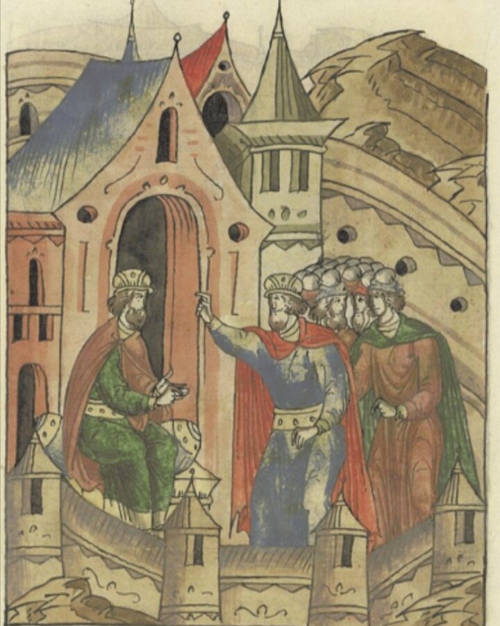 Князь Мстислав Удатный сажает князя Мстислава Старого на Киевский престол, из интернета.