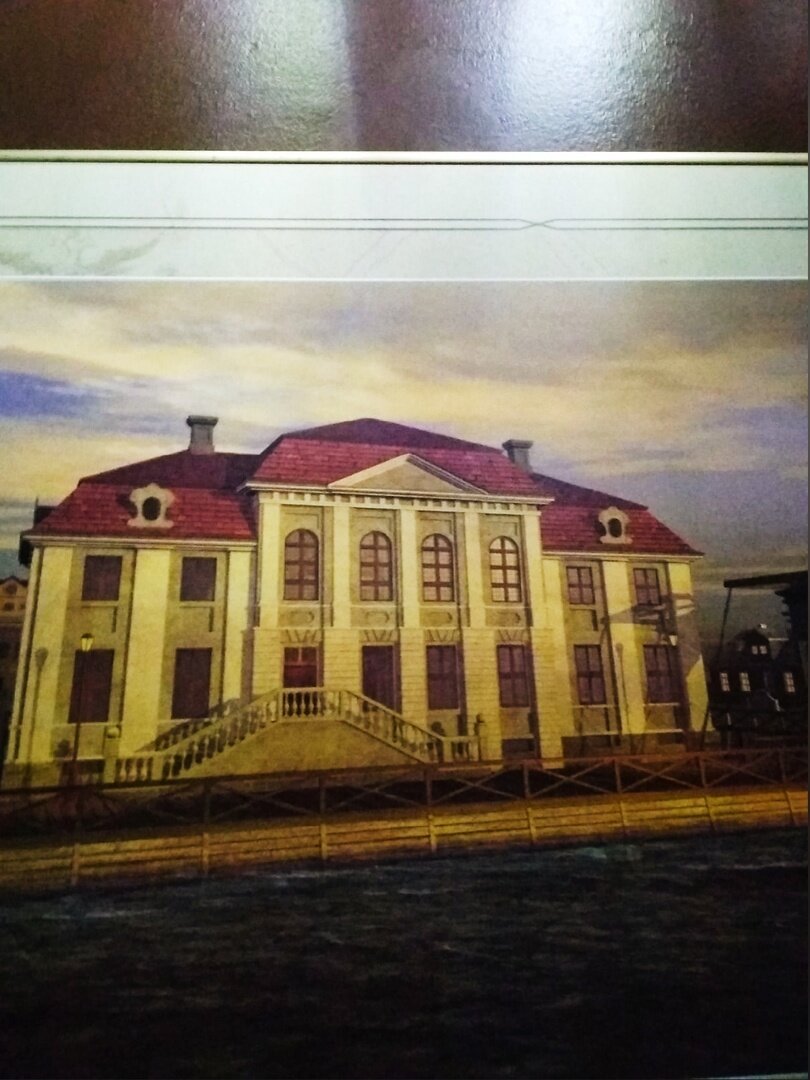 Первый Зимний дворец Петра. до наших дней не сохранился. Набережная Невы в то время была закреплена брёвнами.