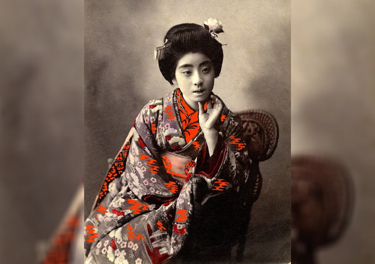 Гейша с черными зубами. Ретро фотография