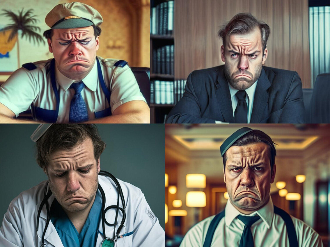 Недовольные зарплатой агент по туризму, юрист, врач и портье – так их "представляет" Kandinsky 2.1 