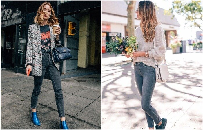 Узкие джинсы можно носить со свитером или с пиджаком