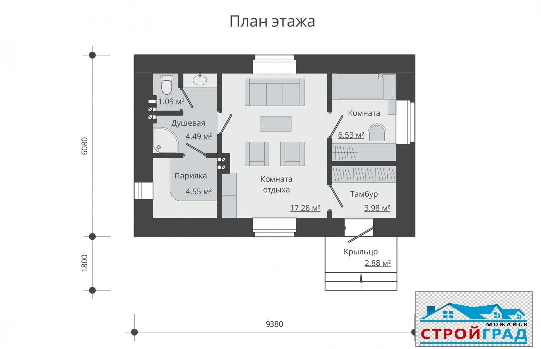 RL-052-KP Проект маленького простого дачного дома из керамзитобетона с мансардой