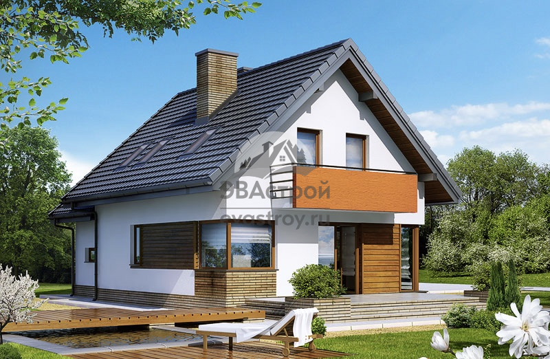 Проект дома 152 м2 с мансардой, гаражом, балконом и террасой - 104-40