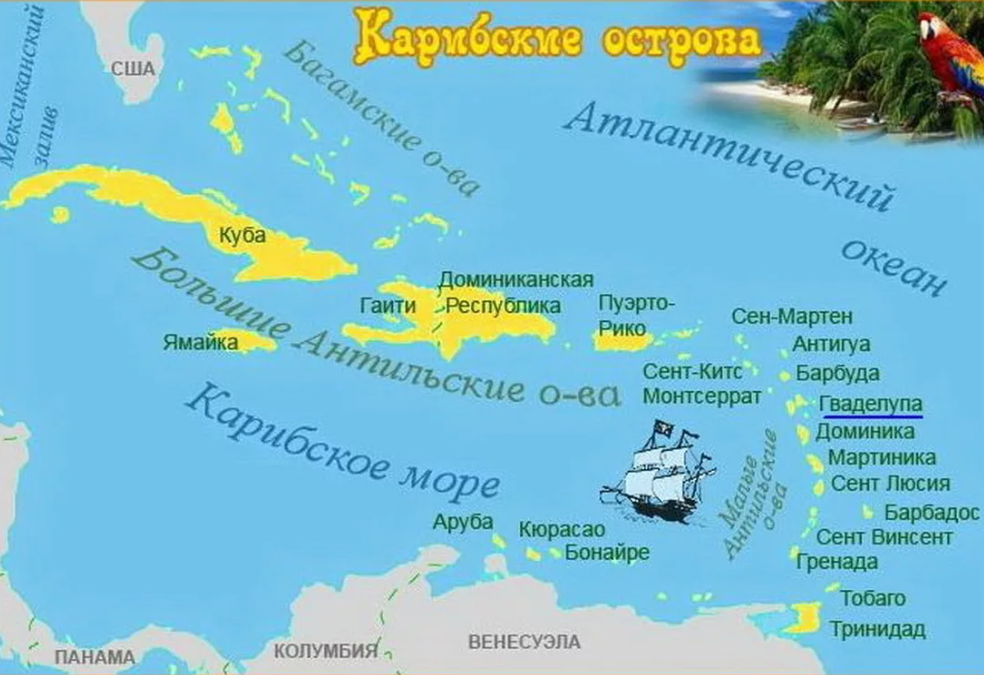 Карта карибского моря с островами