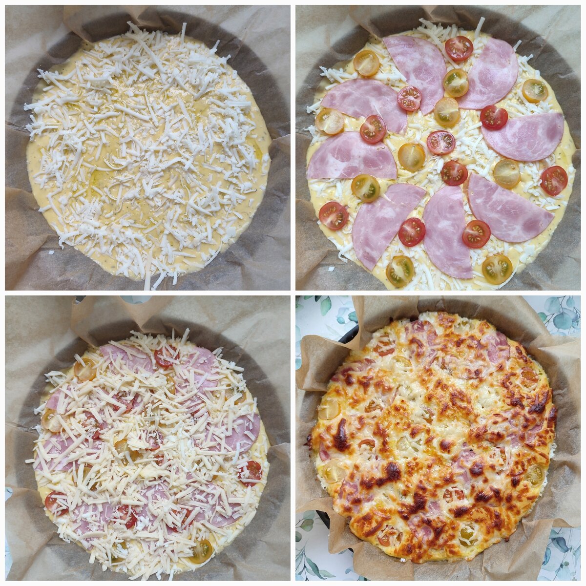 Рецепт: Пицца на жидком тесте - С шампиньонами и колбасой!