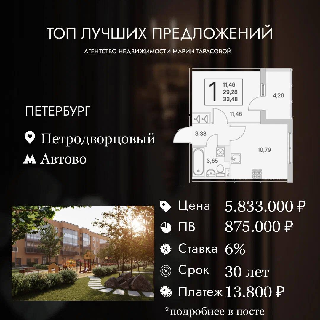 🔵ПВ — 875.000 ₽

🔵Платёж — 13.800 ₽/месяц до 09.2025 года, далее 27.400 ₽/месяц

🔵Срок сдачи — 3 кв. 2025
