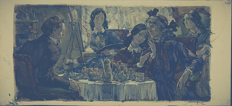 Л. Фейнберг Князь Мышкин в семье Епанчиных. Иллюстрация к 1 части романа Ф.М. Достоевского "Идиот". 1948г