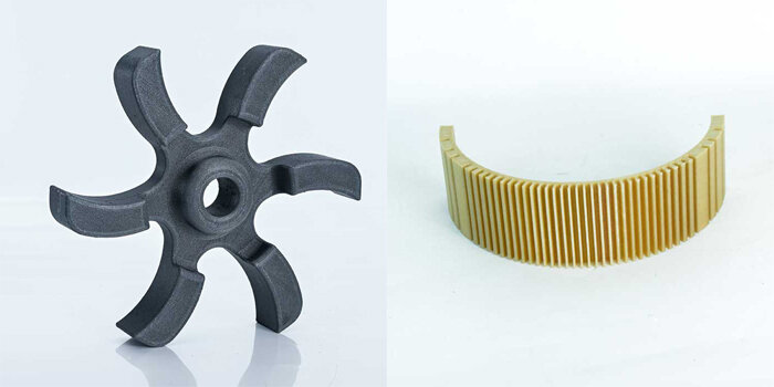 Изделия из пластика PEEK, армированного углеволокном (слева) и стекловолокном (справа). Производитель материалов – IEMAI 3D