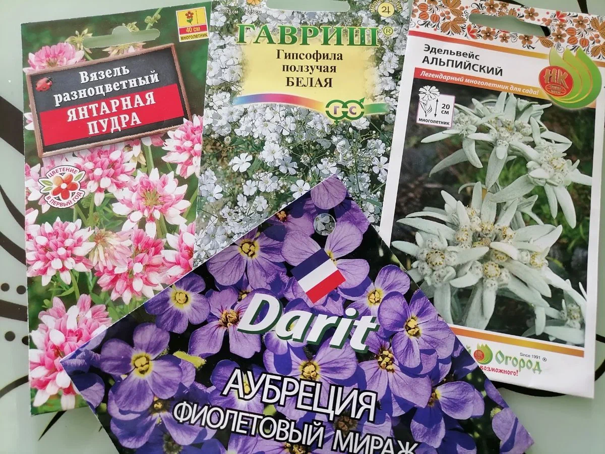 Семена вязеля, обриеты, эдельвейса и гипсофилы