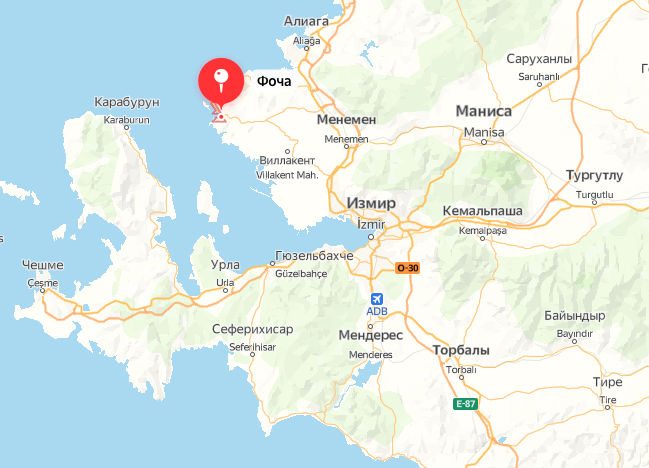 Фоча на карте Турции. 