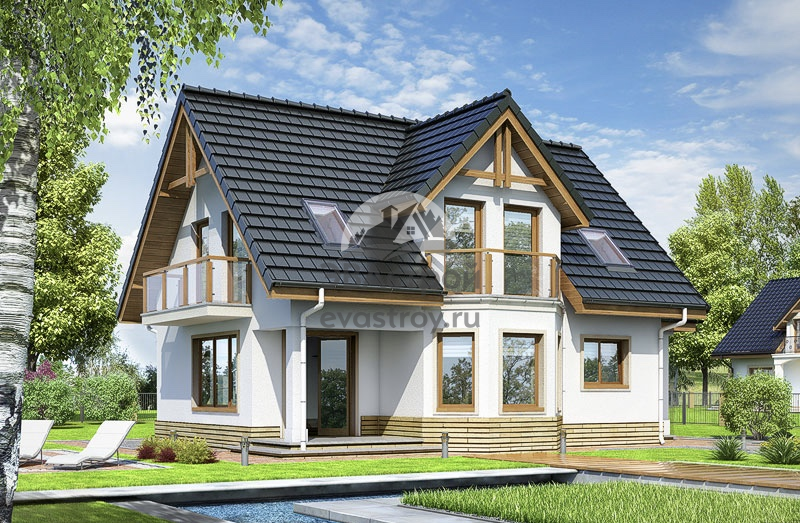 Проект дома 118 м2 с жилой мансардой, эркером и террасой - 103-29