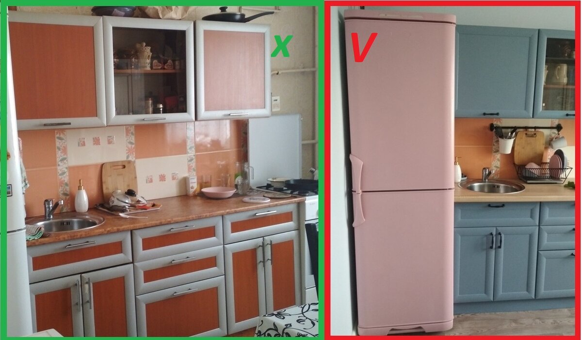 Как перекрасить свою старую надоевшую ламинированную кухню, чтобы краска не слезла! Фото до и после!