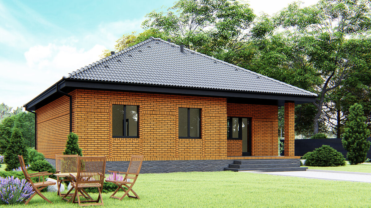 В доме предусмотрена входная группа S=3,04 кв.м. и терраса S=9,9 кв.м.