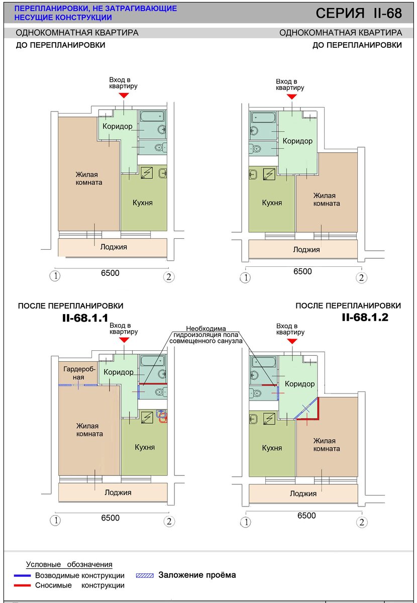 Типовая перепланировка квартиры в домах СЕРИЯ II-68 (П-68) | Планировка |  Дзен
