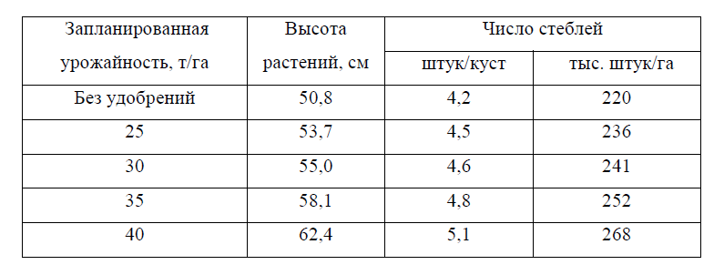 Таблица 1.  Биометрические показатели растений картофеля на разных фонах минерального питания
