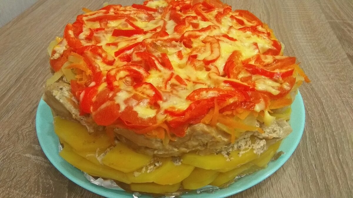 Картофельно-мясная запеканка-торт.