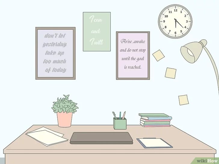 3Подготовьте комфортное место для учебы. Важно иметь возможность сосредоточиться на учебе, чтобы лучше запоминать информацию. Найдите место в тихой комнате, выключите телевизор или радио, переведите телефон в беззвучный режим. Также попросите членов семьи не мешать вам в определенное время, чтобы вы могли сконцентрироваться только на учебе.[3]