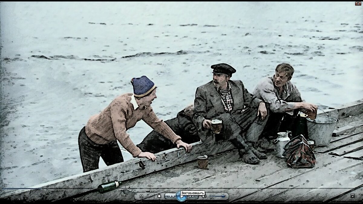 Эпизод из к/ф "Любовь и голуби". Василий, дядя Митя и Лёнька на пристани.