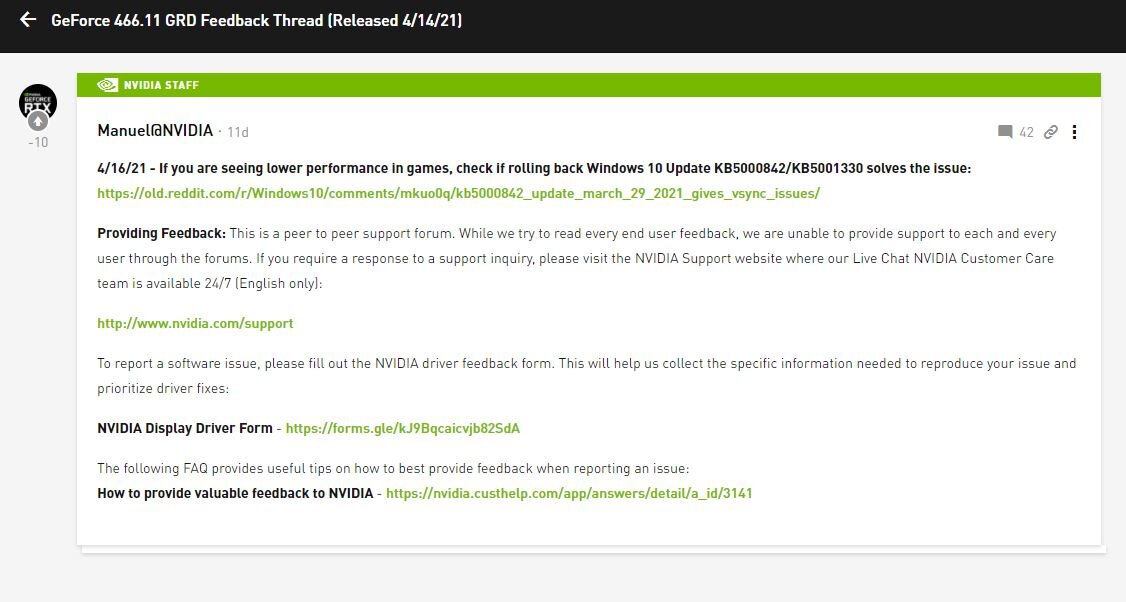 Скриншот с офф. сайта https://www.nvidia.com/en-us/geforce/forums