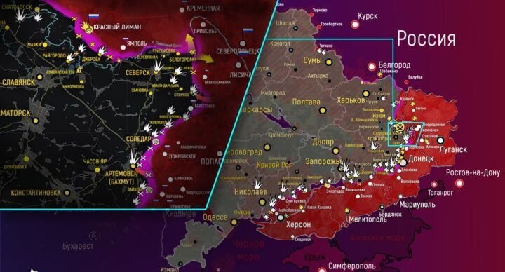 Карта линии фронта в зоне спецоперации. Источник: t.me/readovkanews