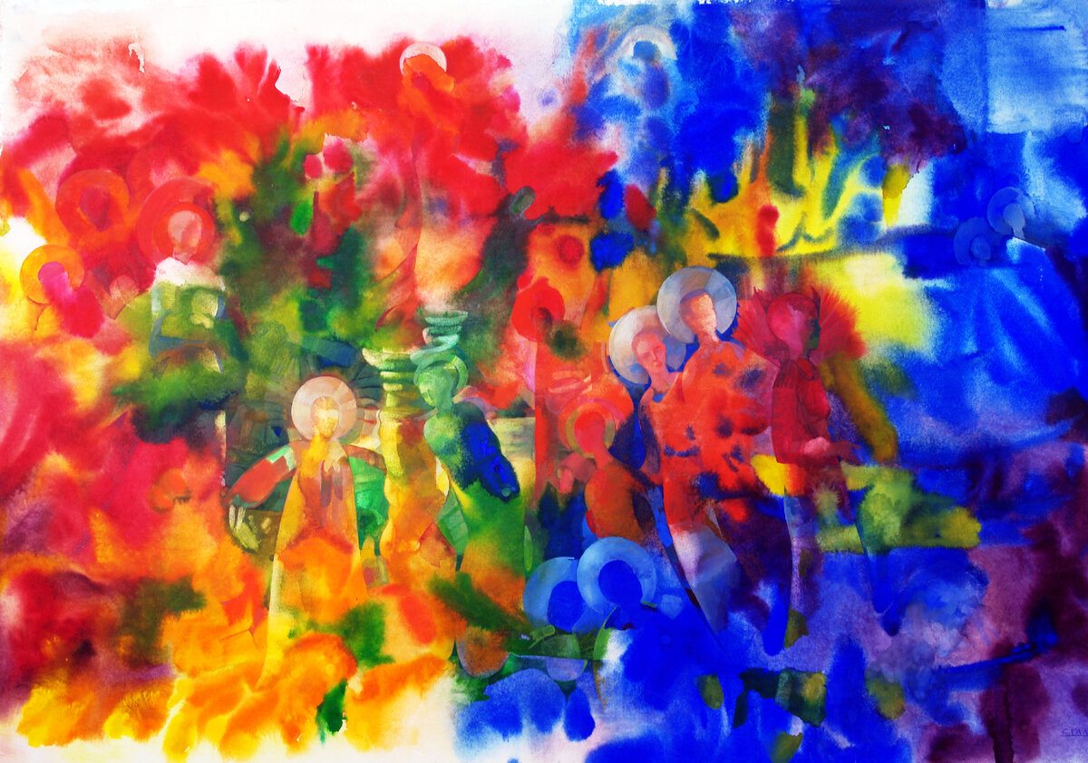 Сергей Галета. Сотворение человека. Бумага, акварель, белила. 70х100 см