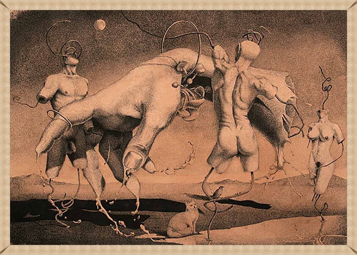 Дмитрий Ворсин. Дождь, заблудившийся среди трех манекенов. бумага/тушь, 2007