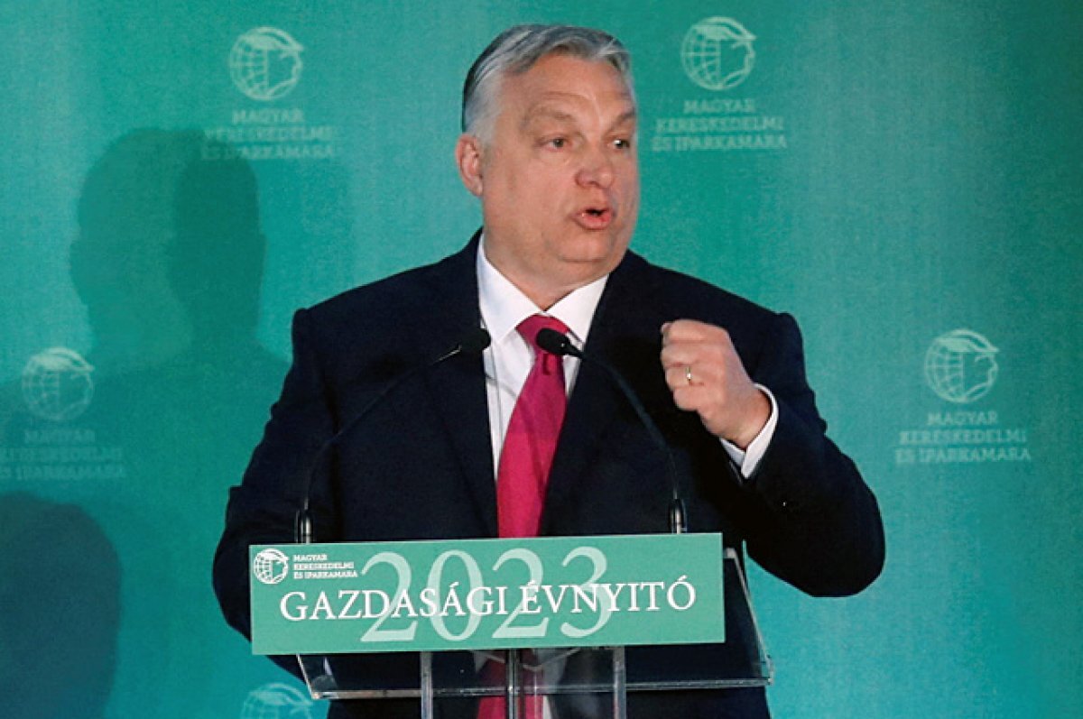    Премьер-министр Венгрии Виктор Орбан выступает на бизнес-конференции в Будапеште.