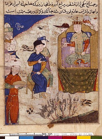 Хан Мункэ на троне. Миниатюра из «Тарих-и-джехангуша» Джувейни 