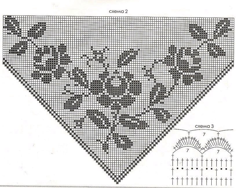 Шаль в филейной технике крючком схемы