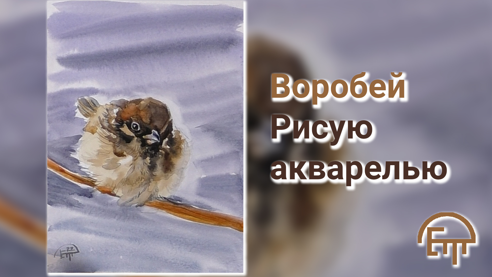 Воробей. Рисую акварелью