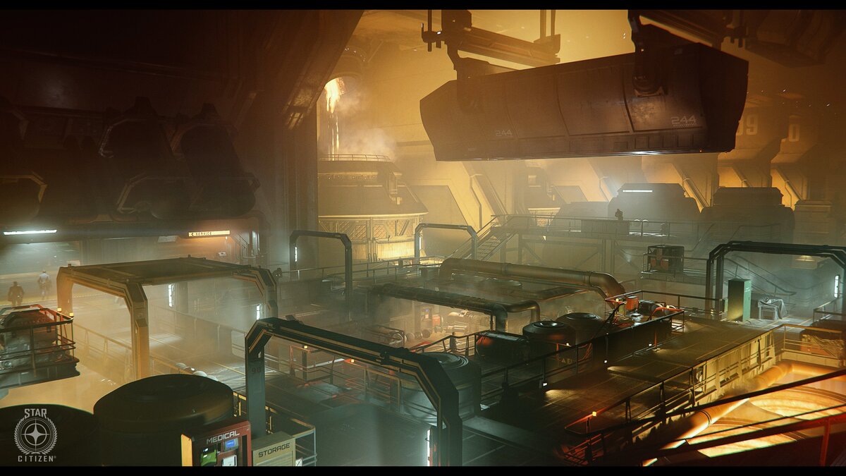 Интерьер перерабатывающей фабрики на космической станции.