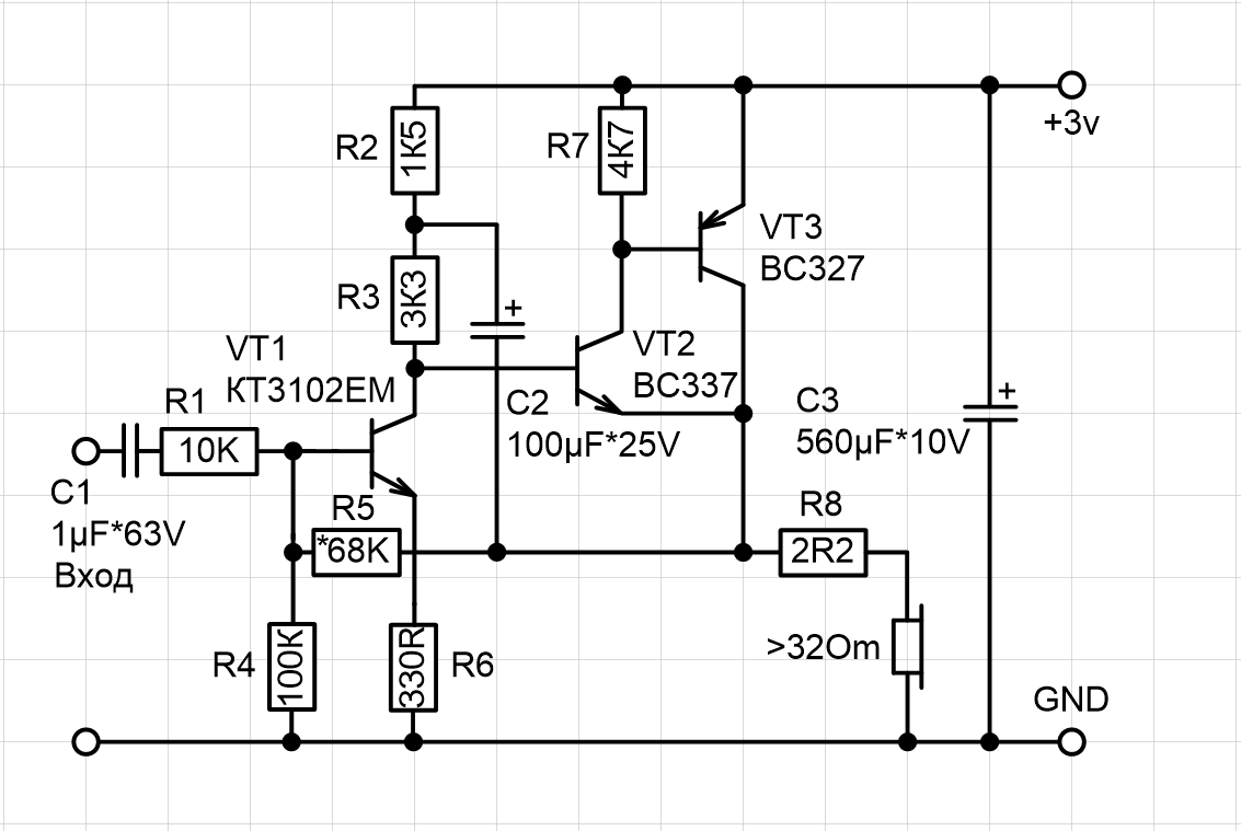 Электрическая принципиальная схема усилителя для наушников
