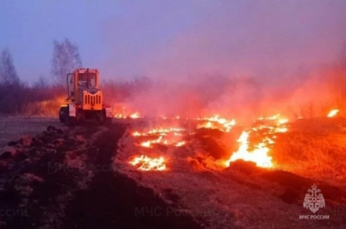    Крупный ландшафтный пожар случился рядом с деревней в Челябинской области