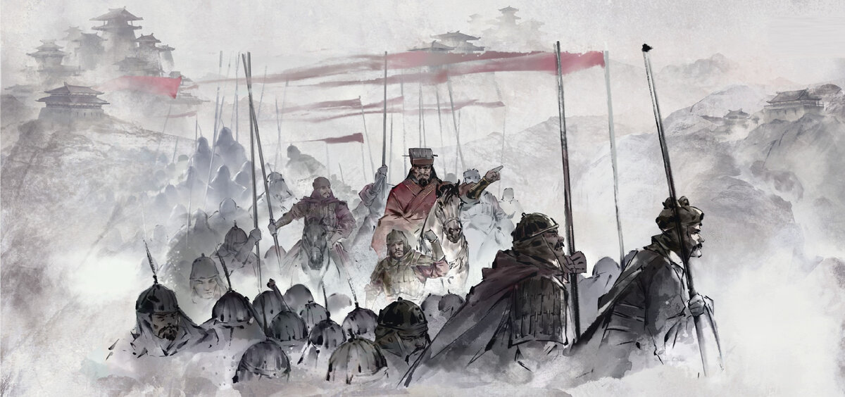 Замечательные арты от The Creative Assembly. Здесь Цао Цао с солдатиками выдвигается в новый поход.