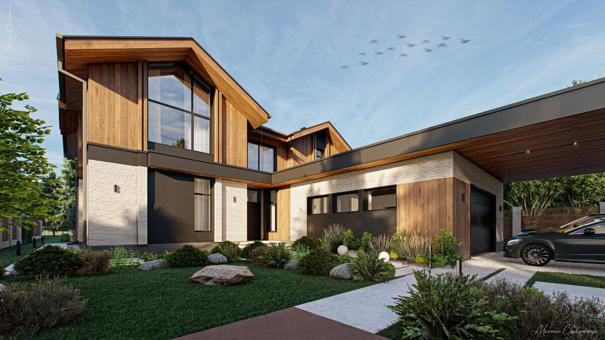 главный фасад с гаражом