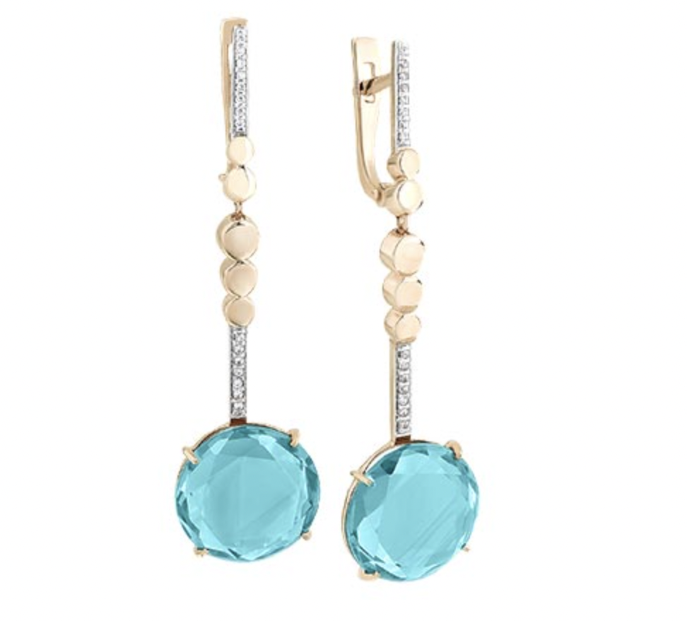Золотые серьги с подвесками Мастер Бриллиант 02-2-245-4201-011 с аквамаринами, фианитами