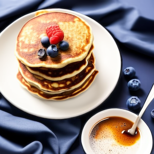 Автор: Stable Diffusion, по описанию: Hyper realistic photo Oatmeal pancakes with blueberries, coffee mug next to it, shot at an angle, 24 mm lens, ultra detailed, cinematic