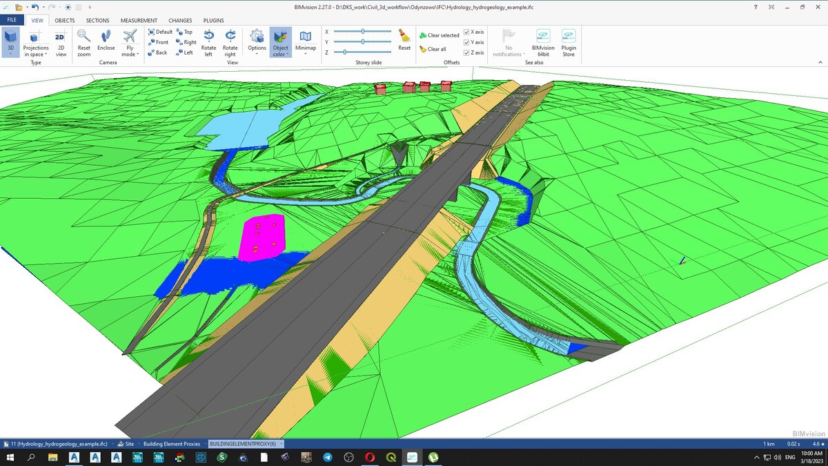 BIM модель прогноза зон затопления и подтопления. Формат  IFC 4*1 с настроенными атрибутами сущностей. BIM модель инженерных изысканий.