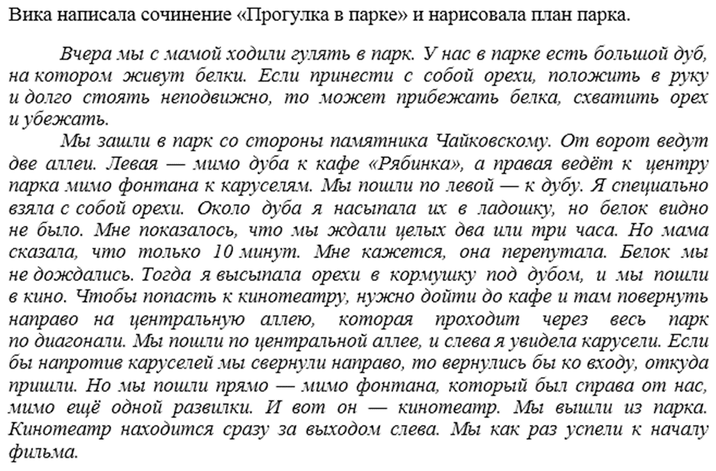 Оля написала сочинение моя тезка впр 4. Вика написала сочинение прогулка в парке и нарисовала план парка. Эссе прогулка по городу. Описание действие сочинение прогулка с мамой.