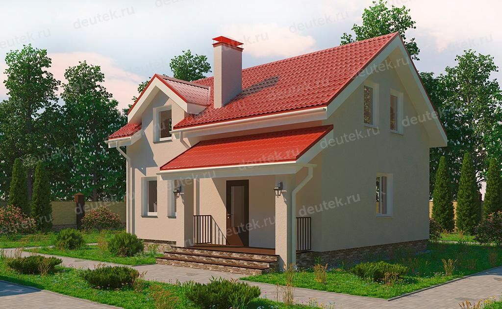 Проект дома 108 м2 из газобетона с мансардой и террасой - DT0530