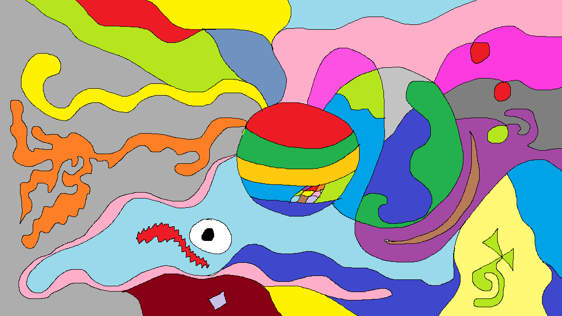 Здесь прослеживается какое-то существо голубого цвета, а также две планеты