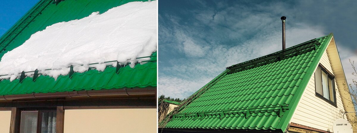 "Домик с зёленой крышей" одна из самых распространенных фотографий снегозадержателей в интернете. Но не все знают, что это первые снегозадержатели Snegos, установленные в 2001 г. Они и по сей день прекрасно справляются со своей задачей.