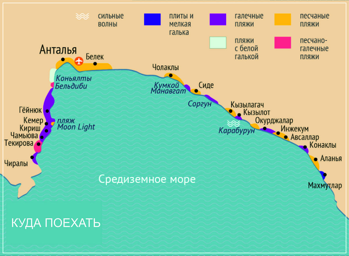 Пляжи анталии карта