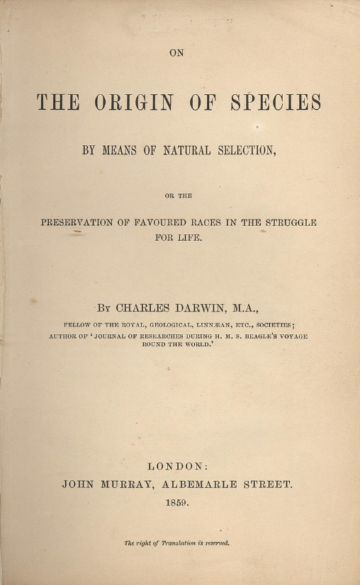 Титул "О происхождении видов путём естественного отбора, или сохранение пород в борьбе за жизнь"