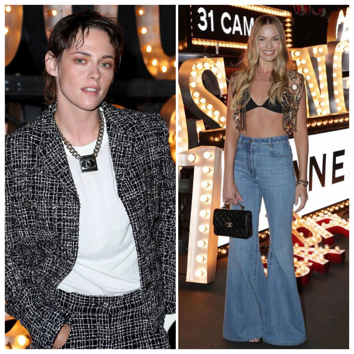 фото Pinterest, актрисы Кристен Стюарт и Марго Робби на показе Chanel Resort 2024