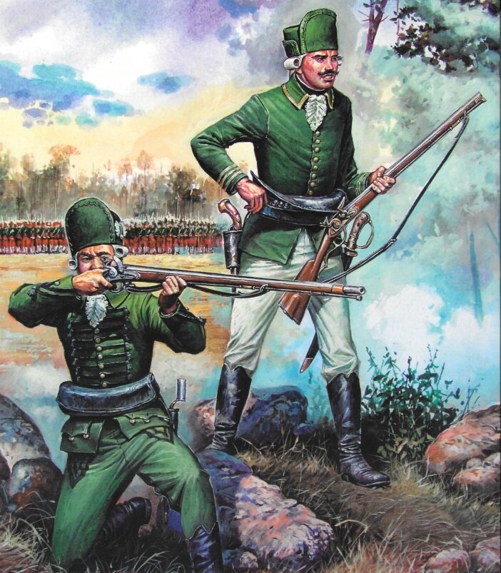Русские егеря 1770-е гг. В 1761 году Румянцев формирует егерский батальон из охотников - так начинается славная история егерей в РИ