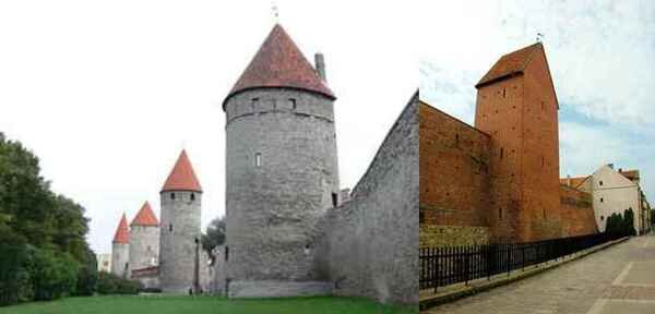 Слева – крепостная стена Таллина; справа – стена башня Рамера (Рига) 