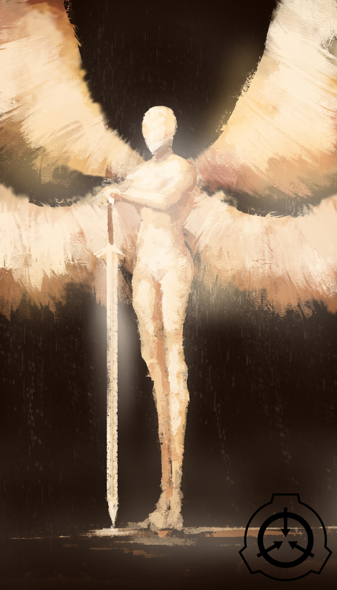 Объект №: SCP-001 
Класс объекта: Евклид/Кетер

Особые условия содержания: Из-за природы SCP-001 особых условий содержания не требуется. Наблюдение за SCP-001 должно вестись постоянно, с безопасного расстояния (10+ километров от объекта) из специально выбранного места (Зона 0). Местоположение Зоны 0 известно только текущему Администратору SCP и одному Смотрителю, исповедующему авраамическую религию (O5-14), которому поручено наблюдать за SCP-001 из Зоны 0. Данный O5 уполномочен предпринимать любые необходимые действия, если SCP-001 активизируется, и должен немедленно предупредить Администратора и других Смотрителей, если SCP-001 как-либо изменит своё поведение, поскольку это может означать начало конца света класса XK по сценарию «Патмос».

Если SCP-001 каким-либо образом активизируется, персонал обязан немедленно ознакомиться с чрезвычайной процедурой «Патмос». Алгоритмы расшифровки для него содержатся в Зоне 0 у назначенного наблюдателя и должны быть переданы в офисы Фонда только в случае активизации SCP-001. Персоналу Фонда, представляющему ценность для одного или нескольких вариантов чрезвычайной процедуры «Патмос», рекомендуется следующее.

Хорошо разбираться в одной или нескольких организованных авраамических религиях.
Держать под рукой следующее снаряжение: святую воду, чётки, распятие, крест, молитвенный коврик или другой символ, освящённый епископом или священнослужителем авраамической религии столь же высокого ранга, копию Священного Писания авраамической религии (Тора, Библия, Коран) и стандартный переносной набор для чрезвычайных ситуаций (тревожный комплект).
В случае развития сценария «Тысячелетний восторг» всему ценному персоналу необходимо назначить вторичных сотрудников, не исповедующих авраамических религий, и проинформировать их о местоположении главной копии плана действий «Патмос» и средств защиты от деструктивного мемагента. Эти вторичные сотрудники должны находиться в состоянии полной готовности, чтобы по мере необходимости занять место основного персонала.
Ознакомиться со всеми другими SCP-объектами, которые могут привести к концу света класса XK по сценарию «Патмос».
Описание: SCP-001 – это гуманоидное существо ростом приблизительно семьсот (700) локтей (315 метров), находящееся на скрытом участке возле пересечения рек Тигр и Евфрат. О нём известно следующее.

Из плеч, спины, висков, лодыжек и запястий существа исходит множество светящихся придатков, похожих на крылья. Их количество колеблется, большинство наблюдателей называет число от двух (2) до ста восьми (108), однако чаще всего их четыре (4).
Оружие, предположительно меч или нож (SCP-001-2). Оно, похоже, испускает пламя, температура которого может сравниться с солнечной, судя по спектрографическому анализу, хотя окружающее пространство не испытывает разрушительных последствий от сильной жары. Любое существо, подошедшее на расстояние 1 километра до SCP-001, немедленно уничтожается этим оружием. Все враждебные действия, направленные на SCP-001, приводили к уничтожению атакующего, независимо от расстояния до него (см. отчёт об инциденте: «Эксперимент с подлодкой в Индийском океане» от 26 декабря 2004).
SCP-001 стоит со склонённой головой в молитвенной позе с SCP-001-2, удерживаемом перед собой в обеих руках. С начала ведения записей Основателем более [ДАННЫЕ ИЗМЕНЕНЫ] лет назад SCP-001 не сменил позы.
Люди, контактировавшие с SCP-001, докладывали о голосе в их голове, отдающем приказы, которым нельзя не повиноваться. Самый частый приказ это «ЗАБУДЬ», после которого субъект уходит от SCP-001, забыв о том, что видел его. В редких случаях, однако, отдавались другие приказы: самый известный из них был дан Основателю («ГОТОВЬСЯ») и привёл к тому, что Основатель создал [ДАННЫЕ ИЗМЕНЕНЫ] для описания и содержания всех возможных сверхъестественных и/или паранормальных артефактов, которые представляют серьёзную угрозу существованию человечества. Данная организация в настоящее время известна как Фонд SCP.
Наблюдатели докладывали о том, что SCP-001 стоит перед огромными вратами. Фотосъёмка дальнего действия показала, что за вратами находится пасторальная роща, в которой находится множество существ, похожих на SCP-001, а также несколько фруктовых деревьев неизвестного вида. Стоит особо отметить два огромных плодовых дерева, находящихся, по всей видимости, в центре рощи: одно, судя по всему, является обычной яблоней, на втором же растут плоды, неизвестные на Земле и описанные как [ДАННЫЕ УДАЛЕНЫ].
Общеизвестна вера Основателя в то, что врата, охраняемые SCP-001, могут быть вратами в [УДАЛЕНО]. Эта вера основывается на связи между древними вавилонскими текстами и свитками Мёртвого моря. В этом случае сущность, известная как SCP-001, может быть [УДАЛЕНО].

Приложение 001-a: Эксперименты по определению эффективной дальности поражения SCP-001-2.

1. ЭКСПЕРИМЕНТ A: Одному сотруднику класса D было приказано приблизиться пешком к SCP-001 настолько близко, насколько это возможно.
Результат: После установления зрительного контакта с SCP-001 субъект получил приказ «УХОДИ». Испытуемый немедленно отвернулся от объекта и ушёл. Несмотря на повторные приказы продолжить эксперимент, сотрудник класса D отказался подчиняться и был устранён. Сразу после этого весь научно-исследовательский штат, причастный к этому, был уничтожен неизвестной силой, предположительно SCP-001-2.

2. ЭКСПЕРИМЕНТ B: Один дистанционно управляемый исследовательский робот, направленный к SCP-001 по земле.
Результат: На 1 километре от SCP-001 робот был уничтожен, предположительно SCP-001-2. Все дальнейшие попытки применения дистанционной разведки приводили к такому же результату.

3. ЭКСПЕРИМЕНТ C: 100 запрограммированных беспилотников запустили одновременно с целью достижения SCP-001 с разных направлений.
Результат: Координирование прошло успешно, все 100 беспилотников пересекли границу 1 километра одновременно. Однако в тот же миг все они были уничтожены SCP-001-2. Назначенный наблюдатель из Зоны 0 сообщил, что SCP-001-2 «ударил сразу во всех направлениях». SCP-001 при этом не менял позу.

4. ЭКСПЕРИМЕНТ D: С расстояния в 3 километра была запущена управляемая ракета.
Результат: SCP-001-2 уничтожил ракету после того, как она приблизилась на расстояние одного километра. Одновременно с этим была уничтожена стартовая площадка и весь её персонал.

5. ЭКСПЕРИМЕНТ E: Межконтинентальная баллистическая ракета с разделяющейся боеголовкой была запущена с атомной подлодки «Наутилус».
Результат: См. «Эксперимент с подлодкой в Индийском океане» от 26 декабря 2004.

6. ЭКСПЕРИМЕНТ F: SCP-076 и Мобильной оперативной группе Омега-7 было приказано добраться до SCP-001 по земле.
Результат: SCP-076 отказался выполнять задание, несмотря на то, что ему не давали информации о его цели. При выяснении причины этого SCP-076 ответил: «Нет. Просто нет».

7. ЭКСПЕРИМЕНТ G: SCP-073. В силу результатов эксперимента F SCP-073 не был информирован о его целях до прибытия в Зону 0.
Результат: SCP-073 пешком дошёл до Зоны. Увидев SCP-001, SCP-073 огорчился и попросил прервать эксперимент. SCP-073 было приказано продолжать. В этот момент символ на лбу SCP-073 стал [ДАННЫЕ УДАЛЕНЫ]. Эксперимент был прекращён согласно [ДАННЫЕ УДАЛЕНЫ], см. Приложение 001-aa.

Приложение 001-aa: По особому распоряжению Администратора запрещены все дальнейшие эксперименты с SCP-001. В дальнейшем запрещено приносить другие объекты к SCP-001. SCP-001 не должен использоваться для устранения опасных SCP-объектов. Подробности в пересмотренных условиях содержания.

ПРИЛОЖЕНИЕ: ██.██.████ сотрудниками Фонда было получено следующее сообщение.

НАЧАЛО ПРОЦЕДУРЫ «ПАТМОС-ОМЕГА»

ВНИМАНИЕ: Всему персоналу Фонда.

Следующее сообщение было получено приблизительно в ██:██:████ этим утром из Зоны 0.

SCP-001 покинул своё местоположение. Врата Открыты. Они двигаются дальше.
О Б-же, это так прекрасно…

господьцарствуетгосподьцарствуетгосподьбудетцарствоватьвовекииввечность
господьцарствуетгосподьцарствуетгосподьбудетцарствоватьвовекииввечность
господьцарствуетгосподьцарствуетгосподьбудетцарствоватьвовекииввечность
господьцарствуетгосподьцарствуетгосподьбудетцарствоватьвовекииввечность
господьестьбоггосподьестьбоггосподьестьбоггосподьестьбог
господьестьбоггосподьестьбоггосподьестьбоггосподьестьбог
СЛУШАЙИЗРАИЛЬГОСПОДЬБОГНАШГОСПОДЬЕДИНЕСТЬ

Одновременный прорыв SCP-995-V, открытие SCP-616-V и активация SCP-098-V означает, что Фонд немедленно должен начать приготовления к концу света класса XK. SCP-076 и SCP-073 должны быть немедленно взяты под охрану. Весь персонал должен открыть и расшифровать описание чрезвычайной процедуры «Патмос-Омега» и проделать всё, что в нём указано. Зона 19 должна быть взята под охрану, а все SCP-объекты и сотрудники, не представляющие важности, должны быть устранены и/или уничтожены. Повторяю, одновременный прорыв SCP-995-V, открытие SCP-616-V и активация SCP-098-V означает, что Фонд немедленно должен начать приготовления к концу света класса XK. SCP-076 и SCP-073 должны быть немедленно взяты под охрану. Весь персонал должен открыть и расшифровать описание чрезвычайной процедуры «Патмос-Омега» и проделать всё, что в нём указано. Зона 19 должна быть взята под охрану, а все SCP-объекты и сотрудники, не представляющие важности, должны быть устранены и/или уничтожены. Повторяю, одновременный прорыв SCP-995-V, открытие SCP-616-V и активация SCP-098-V означает, что Фонд немедленно доршн нартатьпригттовления ккк концусвета класса XK. SCP-076 и SCP-073 должны быть немедленно взяты под охр@ну Каин и Авель два моих сына, сегряду весь персонал должен открыть и расшифровать се, стою у двери и стучу: если ктоктткктоослшввойду
аал алль кахф3242!$$@иувиделяновоенебоиновуюземлюиплодплодплодплод
^&@#$@#@#$@#$███████
█████████
█████████
█████████
███ [СИГНАЛ ПОТЕРЯН]

После контакта с Зоной 0 O5-14 ответил, что никакого подобного сообщения не посылалось, и что SCP-001 остаётся неподвижным. Передача была признана ложной. Однако после тщательного исследования сообщения были выявлены временные отметки, датированные [ДАННЫЕ ИЗМЕНЕНЫ] годом в будущем. Это приводит к теории о [ДАННЫЕ УДАЛЕНЫ].