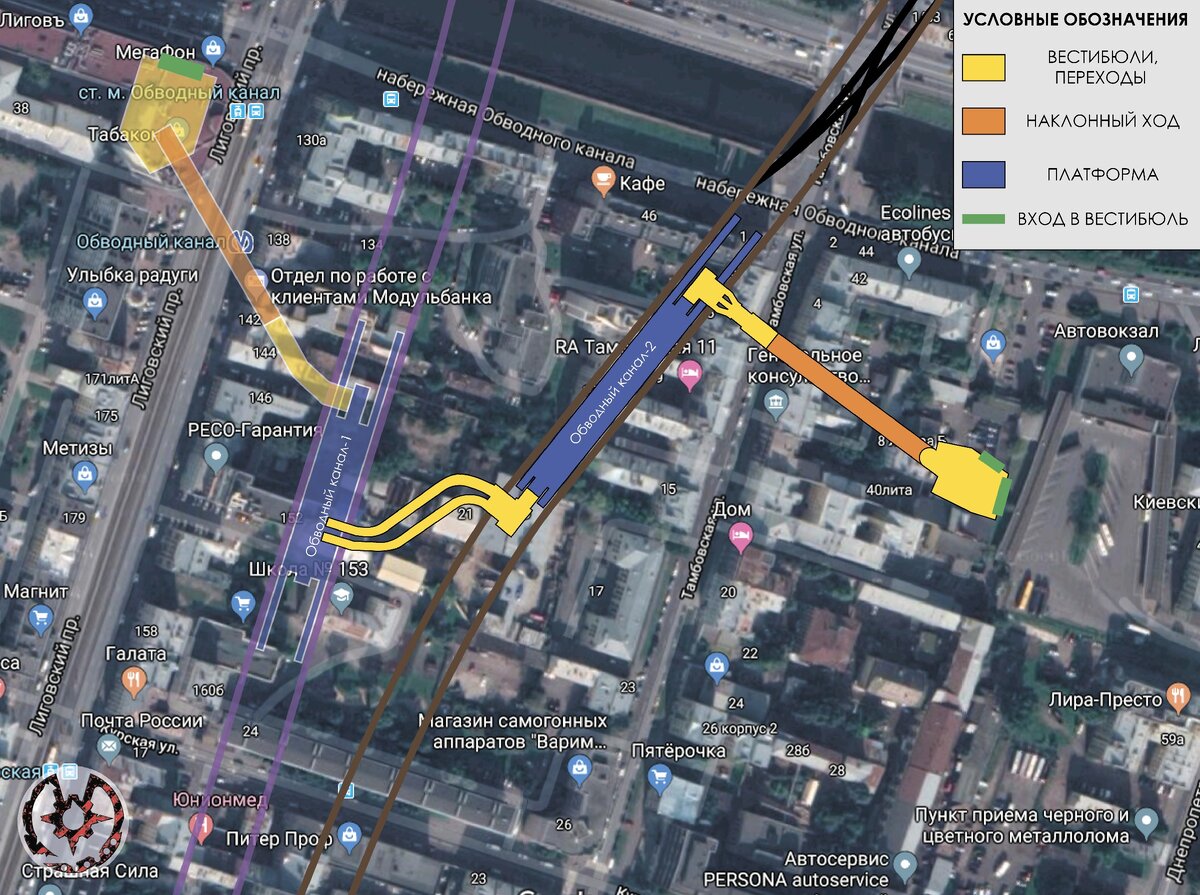 Схема пересадочного узла "Обводный Канал" - "Каретная". И переименовывать "Каретную" в "Обводный Канал - 2" не собираются.