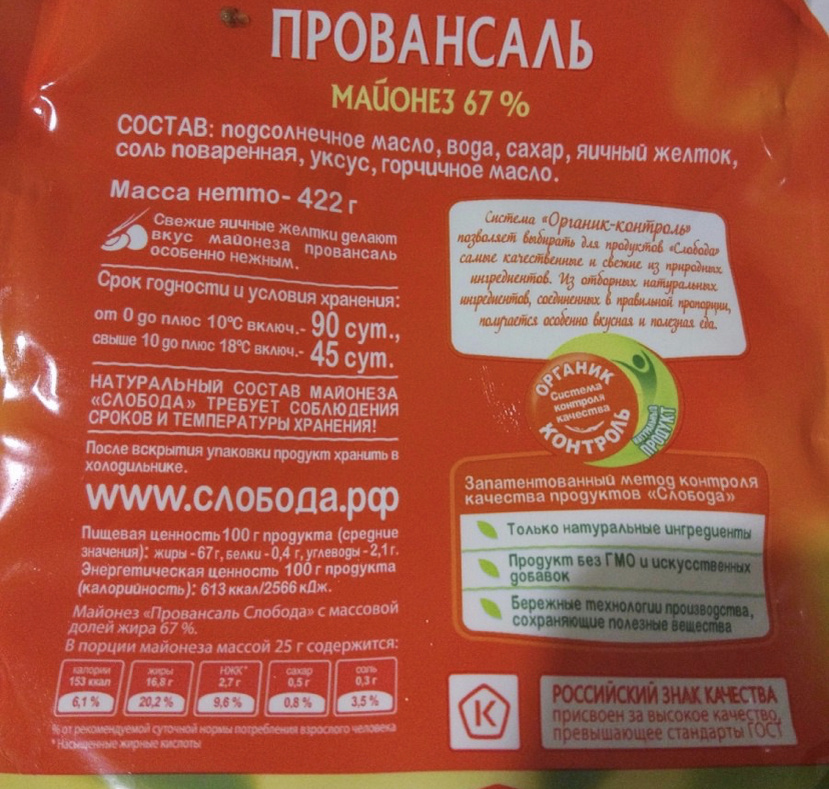 Состав майонеза